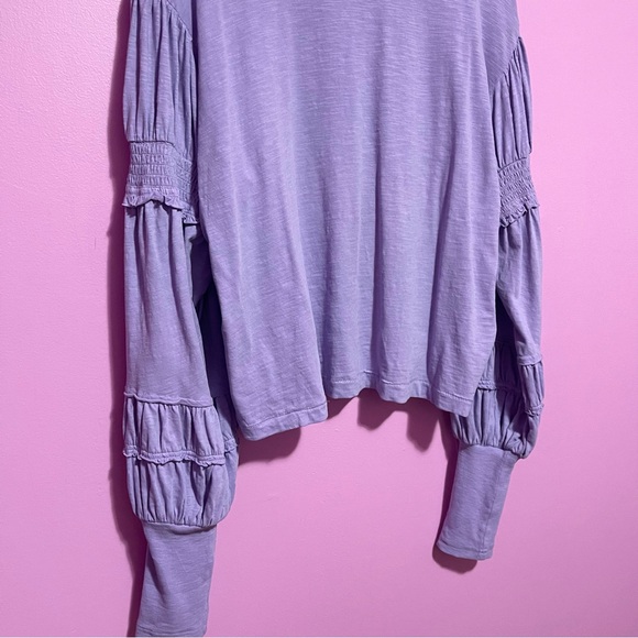 Pilcro Crewneck Ruched Smocked Puff Sleeve Top Women's XL Lilac Cotton - Picture 9 of 11